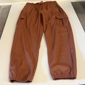 Rust Mauve Faux Leather Cargo Joggers